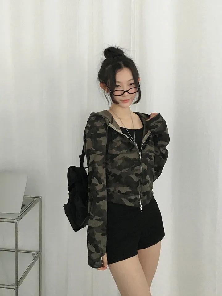 [S~L*사이즈선택*/힙무드🖤말라핏! *투웨이집업,핸드워머* 카모 밀리터리 슬림핏 후드집업] 엠지카모슬림핏후드집업 상세 이미지 6