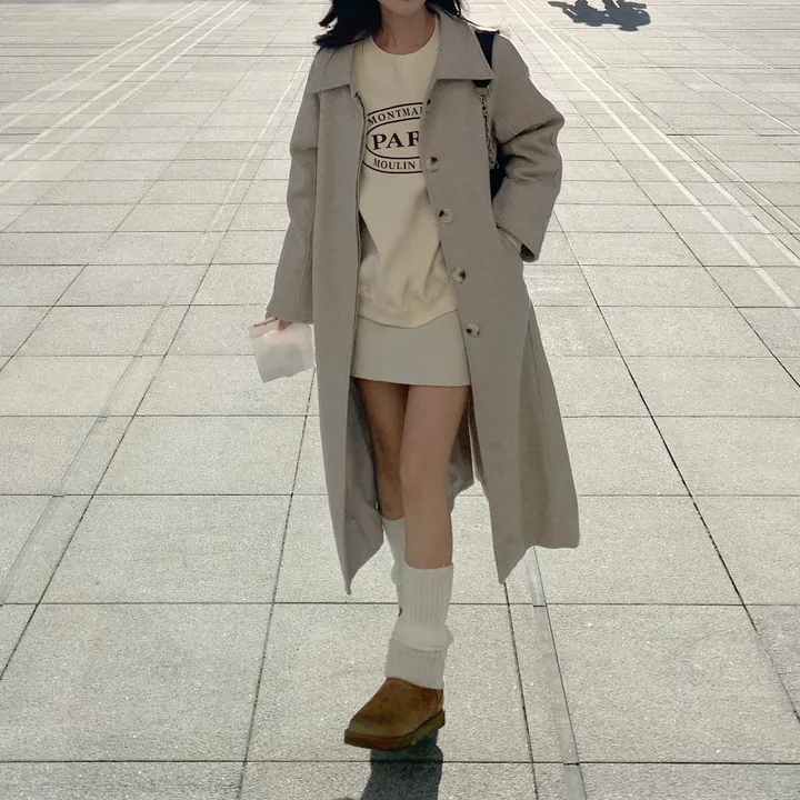 [wool30%/고퀄리티] 히든 버튼 오버핏 벨트세트 허리끈 발마칸 싱글 롱 코트 상세 이미지 5