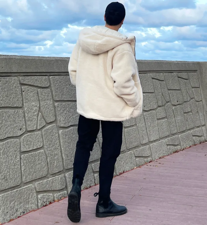 덤블 헤비 양털 패딩 오버핏 투웨이 스트링 후리스 뽀글이 후드 집업 자켓 점퍼 상세 이미지 114