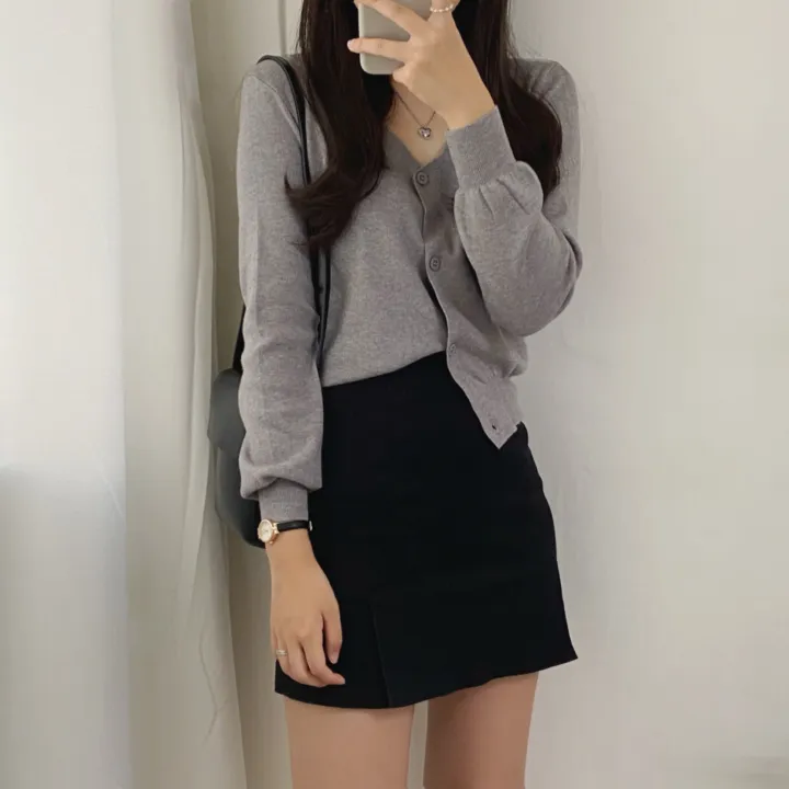 (데일리)소프트 기본 긴팔 니트 크롭 브이넥 가디건 5color 상세 이미지 35