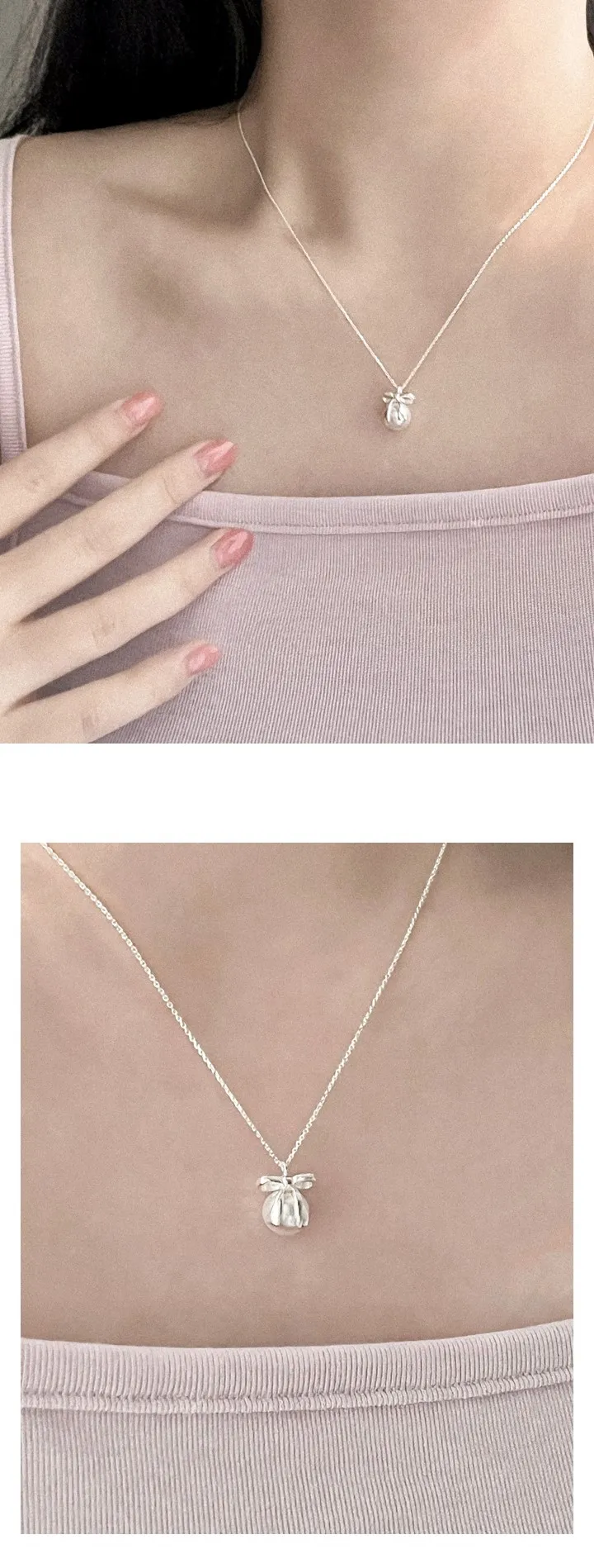[인기!][당일발송] Pearl ribbon necklace /실버 925 리본 진주 러블리 발레코어 여리 하객룩 순은 목걸이 상세 이미지 12