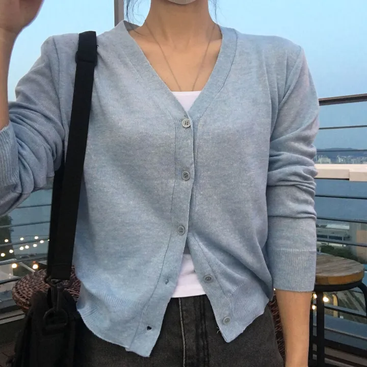[ 뱀부40% ] 얇은 기본 가디건 / 가벼워요. 여리여리 세미크롭 브이넥 아우터 상세 이미지 31