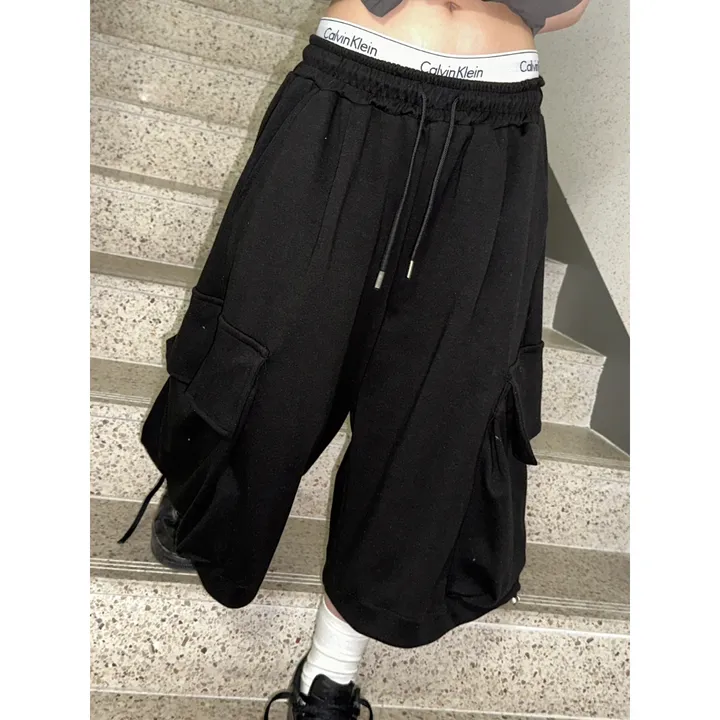[UNISEX]마일드 루즈 스트링 빅 포켓 카고 버뮤다 드레이닝 와이드 트레이닝 팬츠(3color) 상세 이미지 40