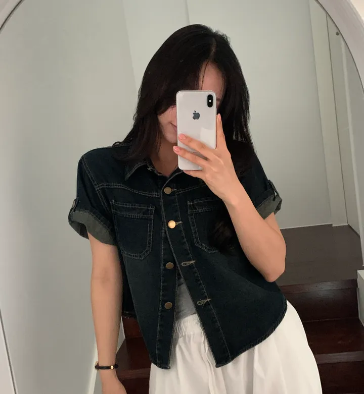 [여름자켓/데일리] 라이크 롤업 투포켓 반팔데님 자켓, 셔츠 - 3color 상세 이미지 6