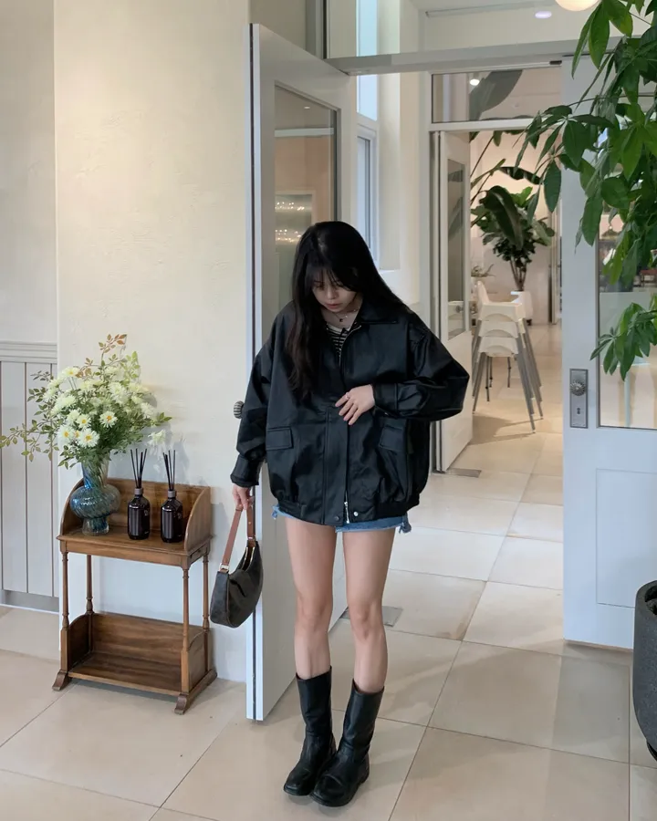 <미리 봄🌸/찐오버핏> 데이 오버핏 카라 블루종 레더자켓 - 2color 상세 이미지 39