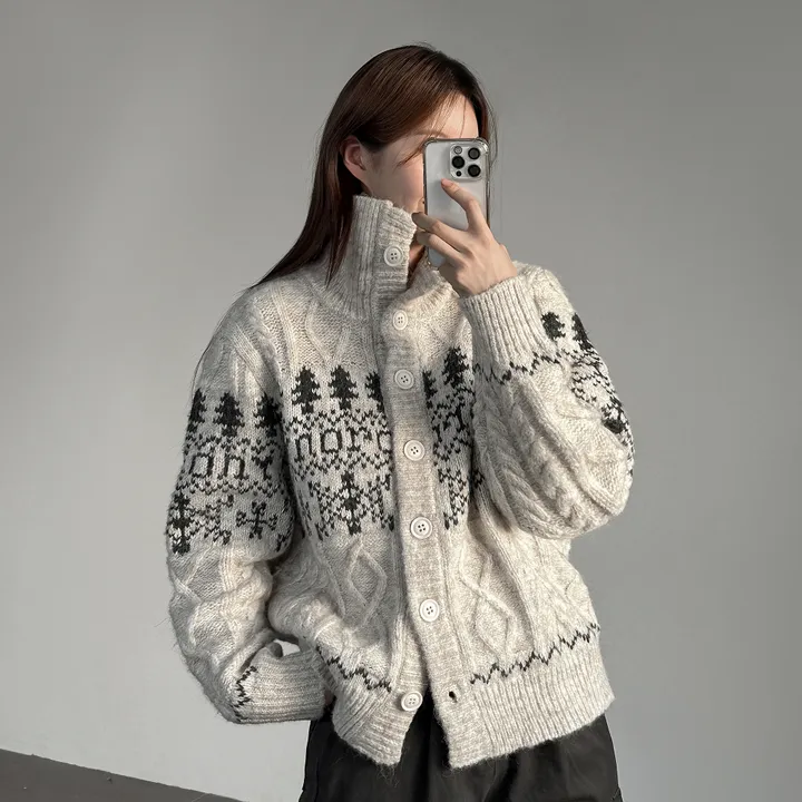 당일출고🚀[wool20%/두툼❄] 하이넥 스노우 패턴 노르딕 루즈핏 가디건 3color 상세 이미지 22