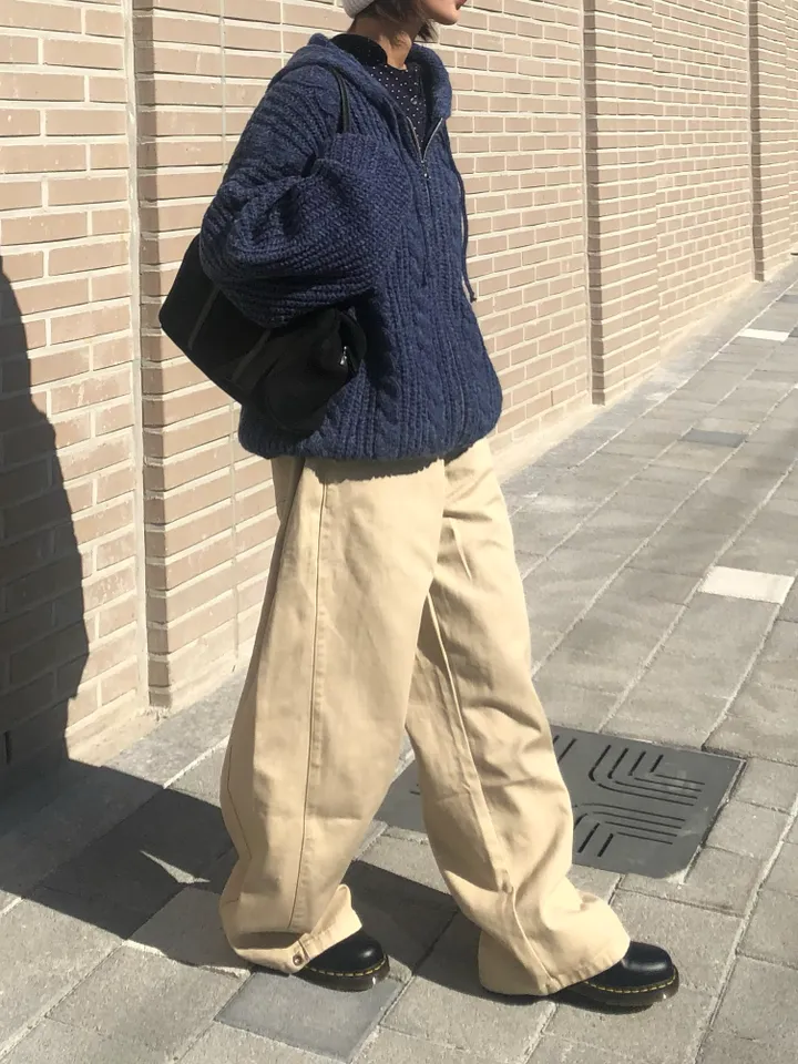 레터 밑단 스냅 사이드턱 코튼 와이드팬츠 (3color) 상세 이미지 15