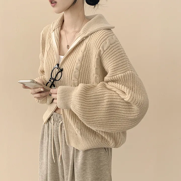 [도톰따뜻🩶고퀄!] 아방핏 투웨이 꽈배기 니트집업 오버핏 가디건 상세 이미지 10