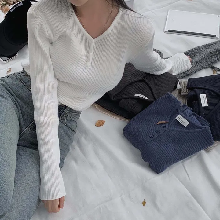 [4계절필수 디자인/연그레이 당일출고✨] 자체제작 #크치Made 젤리 버튼 트임 브이넥 골지 겨울 니트 긴팔티셔츠 - nt 상세 이미지 18