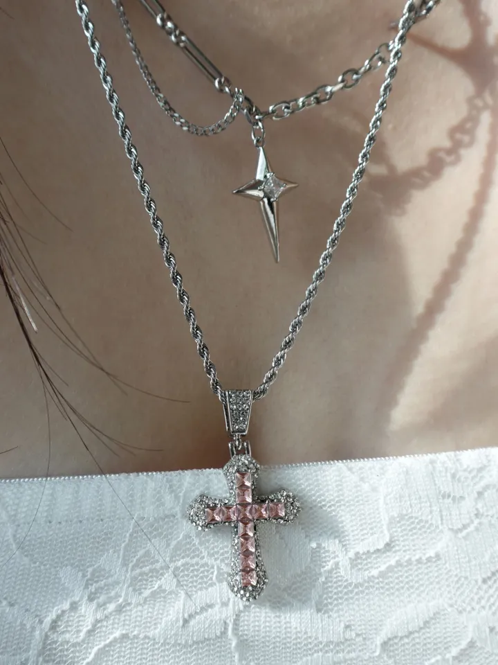 [s.steel/3color] bold cubic cross necklace | 볼드 큐빅 십자가 목걸이 상세 이미지 31