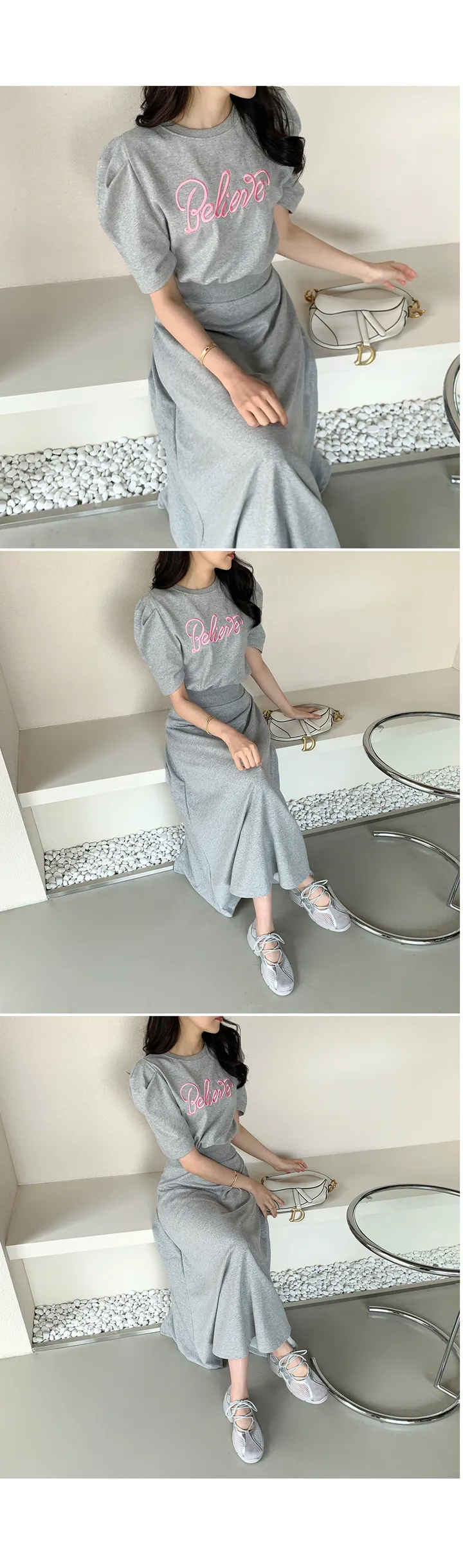 #꾸안꾸#일상룩 바비 자수맨투맨 롱스커트세트 상세 이미지 8