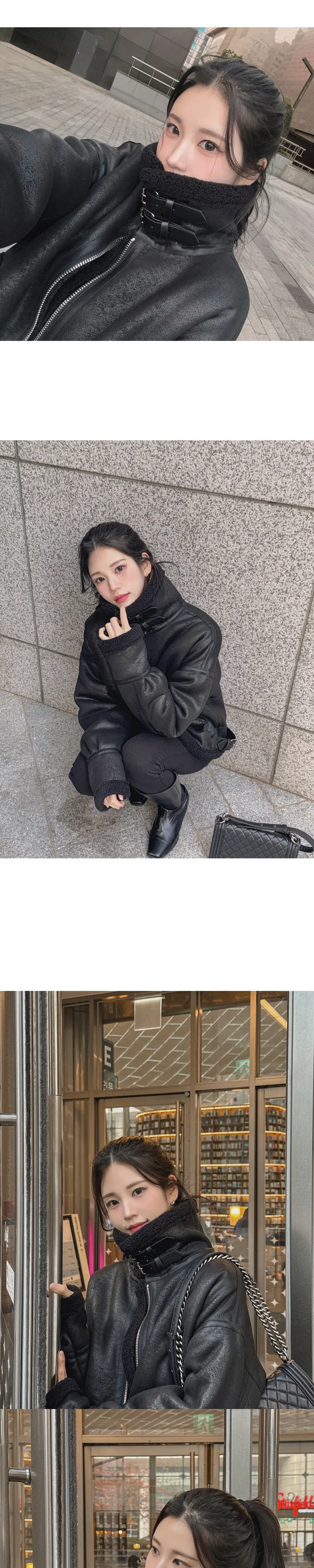 [안감 털날림❌/하이넥 버클⭕] 에티오 하이넥 더블버클 지퍼 가죽포인트 허리버클 양털 페이크레더 무스탕 상세 이미지 23