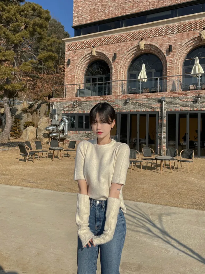 [워머SET/재진행‍🔥] 러블리 보들 울 핸드 워머 니트 세트 루즈핏 트임 반팔 니트티 라운드넥 토시 니트투피스 상세 이미지 48