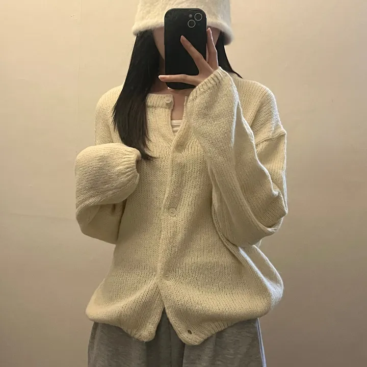 가을 알파카 라운드넥 아방 루즈핏 니트가디건 상세 이미지 7