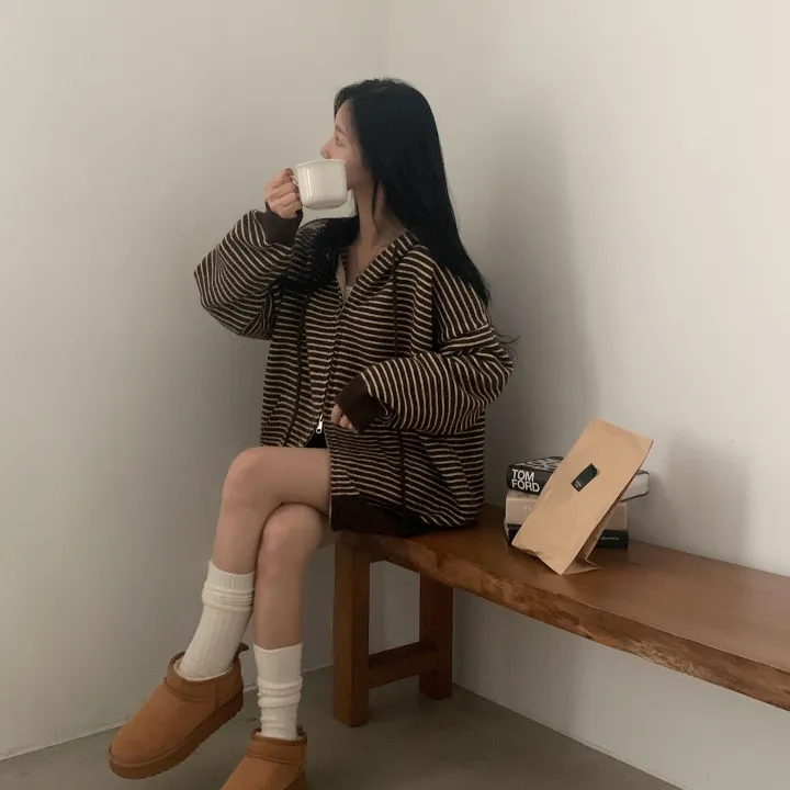 Made [투웨이,도톰] 빔블 루즈핏 스트라이프 후드 니트 집업, 가디건 - 4color 상세 이미지 17