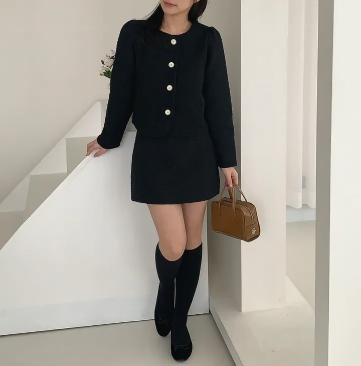 [당일발송🚀][3천장돌파💗][하객룩✨단독구매가능,2col] 트윈 트위드 미니 투피스 세트 , 스커트 상세 이미지 40