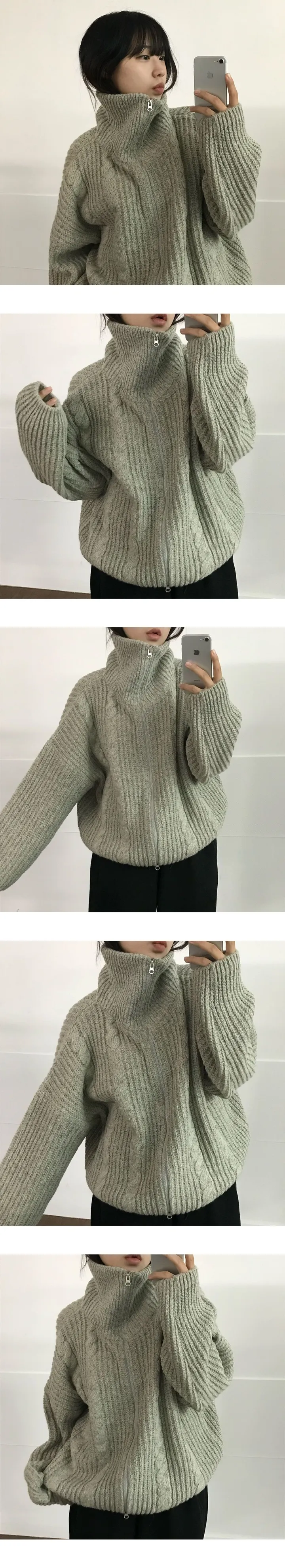 *당일출고*(왕도톰/루즈핏)모에 폭닥 꽈배기 하이넥 투웨이 니트집업 - 5color 상세 이미지 3