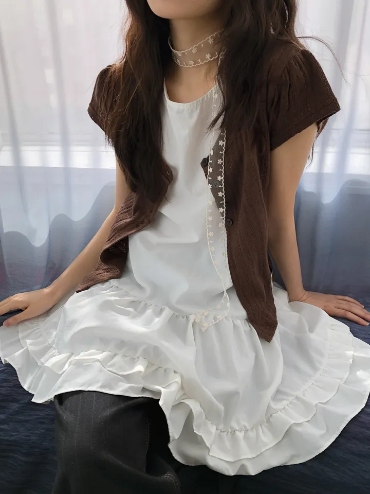 밤비 빈티지 펀칭 반팔 가디건 상세 이미지 3