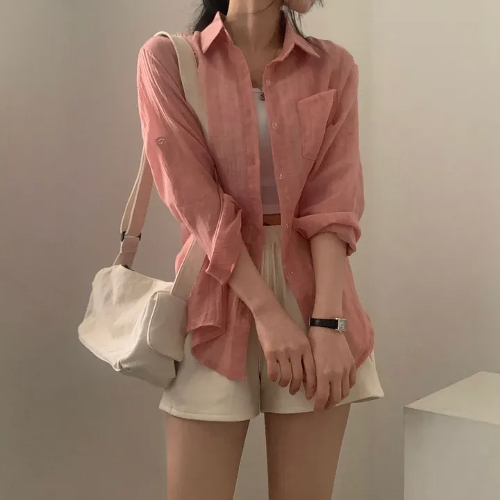 [살안타템17컬러✨/크롭&루즈핏] 햇빛차단, 린넨 시스루 루즈핏 거즈 셔츠/남방 블라우스 상세 이미지 29