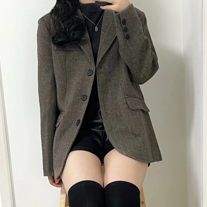 [램스울 80%] 고퀄리티 3버튼 헤링본 블레이저 자켓 상세 이미지 7