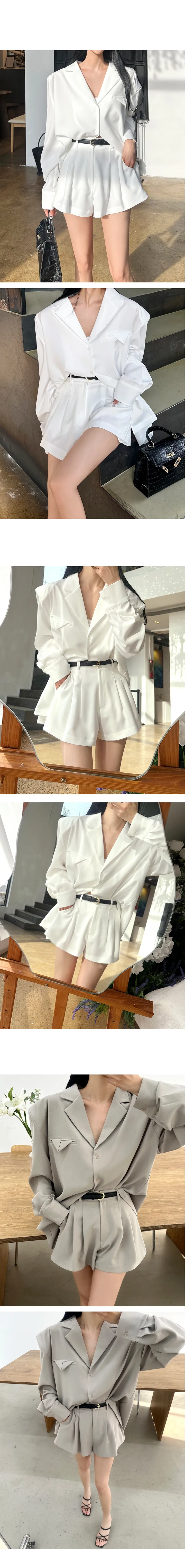 [주문폭주/자켓+팬츠SET] 쇼이 오버핏 셔츠자켓 반바지 팬츠 세트 3color 투피스 점프수트 어깨패드 루즈핏 숏 미니 셋업 정장 오피스룩 하객룩 상세 이미지 3
