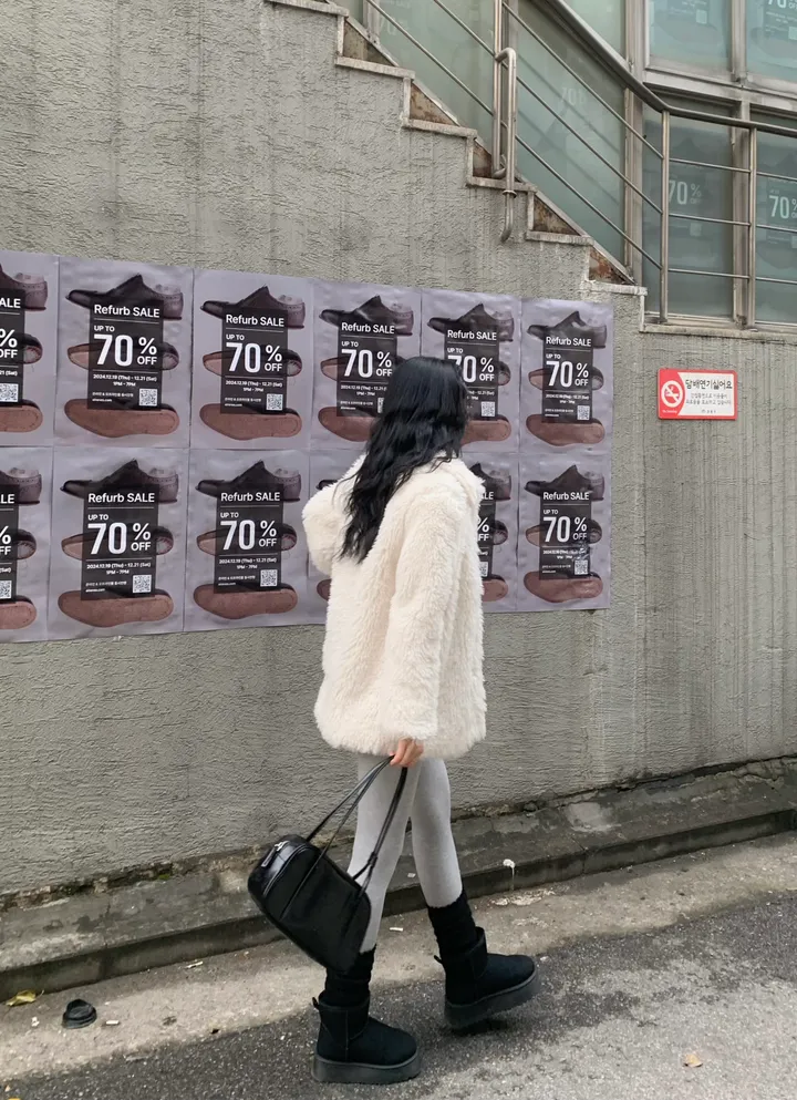 [시즌오프]양털 페이크 퍼 푸들퍼 자켓 뽀글 하프 코트 3color 상세 이미지 12