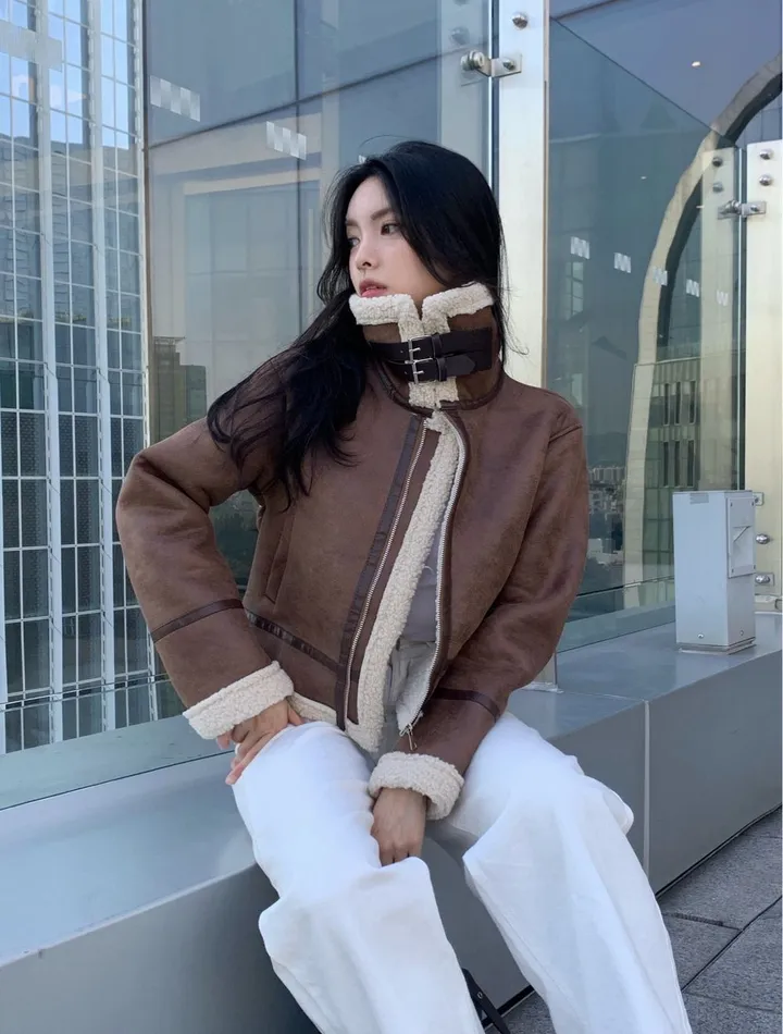 [무스탕맛집❄/유사품No!] 투버클 크롭 레더 양털 무스탕 jk 상세 이미지 29