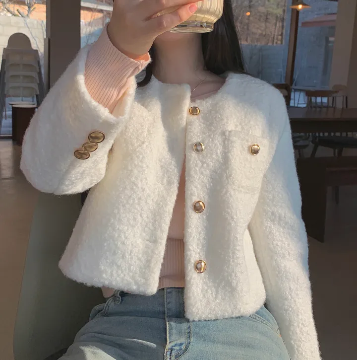 당일💖 데이트룩 벚꽃룩 연말룩 하객룩 강추! 눈꽃 부클 트위드 자켓 퍼자켓 상세 이미지 9