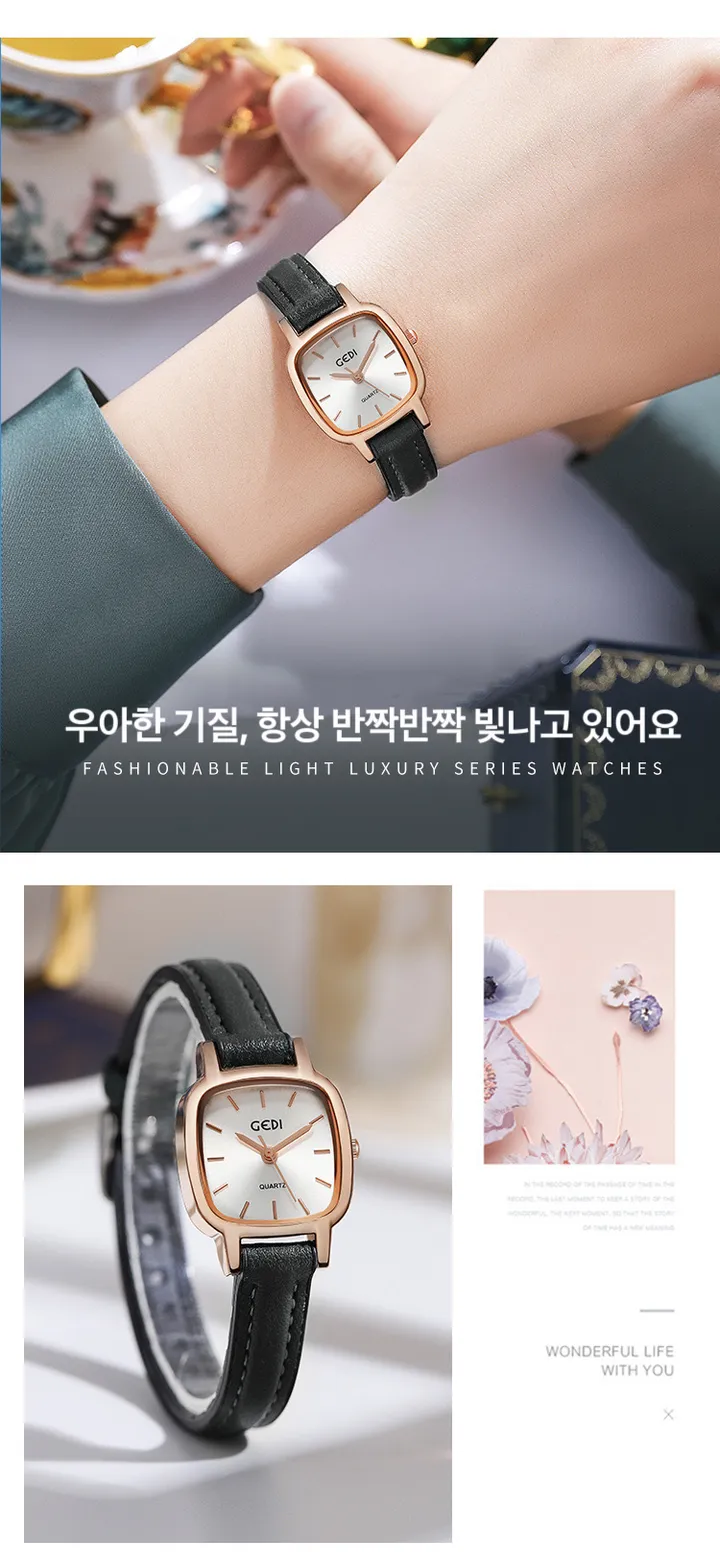 【당일 배송】클래식 레트로 사각형 가죽 여성용 시계 상세 이미지 4