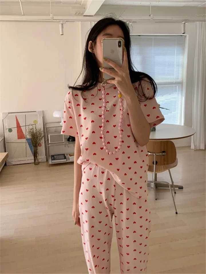 텐마 하트 반팔 긴바지 홈웨어 상하세트 파자마 잠옷세트 상세 이미지 5
