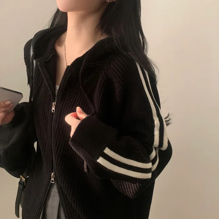 [투웨이!/저렴이XX] 펌킨 배색 라인 투웨이 오버핏 후드집업,니트가디건 - 4color 상세 이미지 37