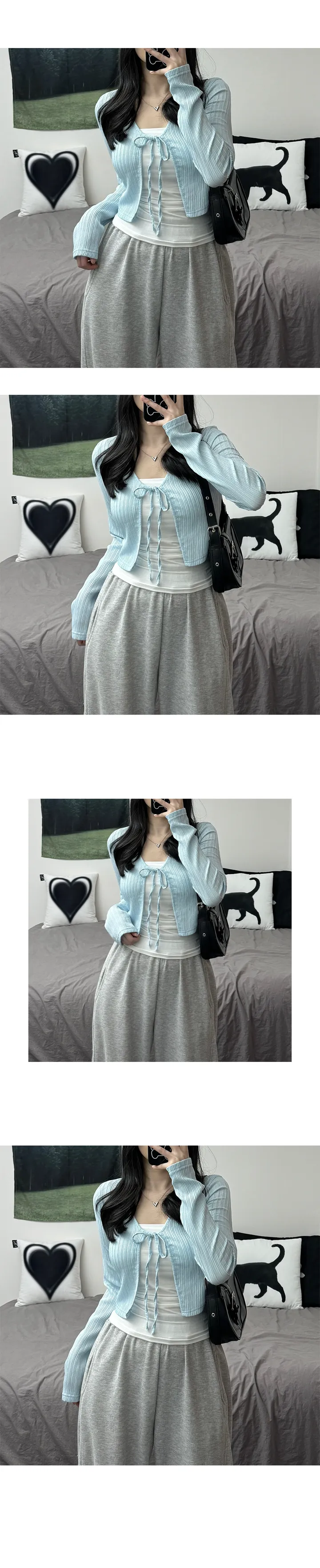 [여리핏/가을가디건] Linkle Ribbon Strap Crop Cardigan 링클 리본 끈 크롭 가디건 상세 이미지 7