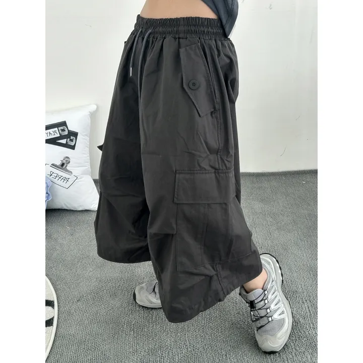 ★BEIGE 4/25 출고예정★[UNISEX]더블 포켓 커버 포인트 유니크 핀턱 카고 코튼 루즈 스트링 버뮤다 하프 팬츠(4color) 상세 이미지 9