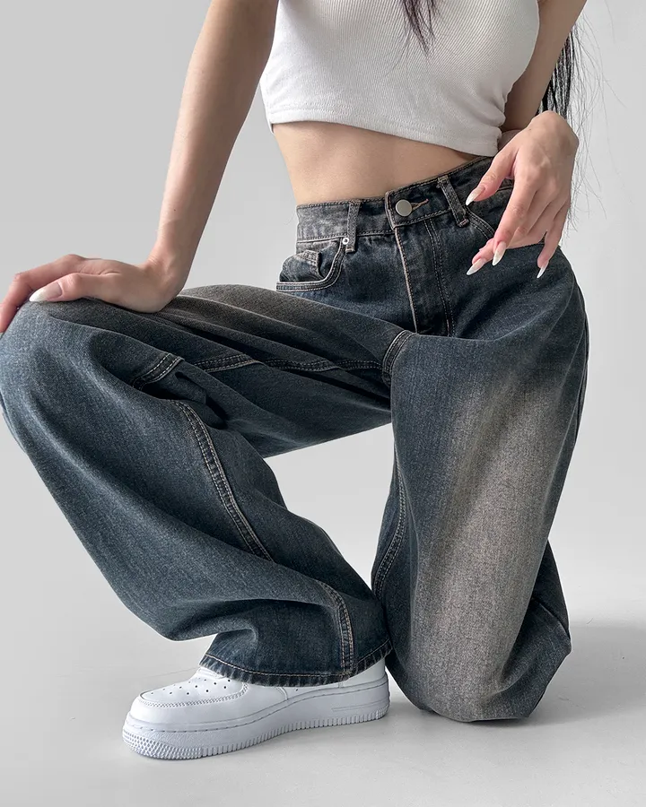 [3기장/~3XL] 스모크 워싱 와이드 정핏 일자 캐쥬얼 데일리 데님 팬츠 바지 상세 이미지 15