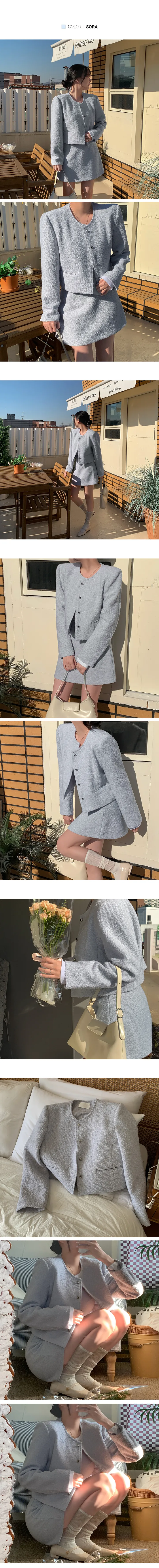 봄 신상✨*set* [울 30% 국내제작] 헤브 울 트위드 하객룩 미니 스커트 크롭 자켓 투피스 셋업 3color 상세 이미지 2
