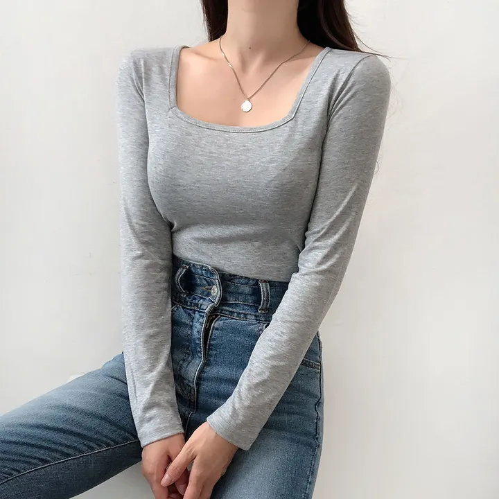 (핏보장/컬러추가재진행) 쇄골 여리핏 스퀘어넥 슬림 티셔츠(11color) 상세 이미지 6