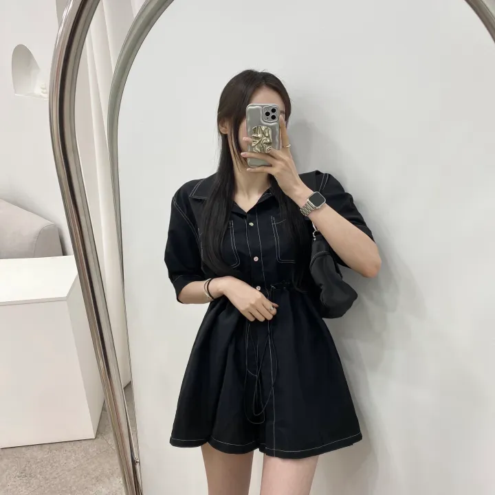 [SET!]스티치 스트링 반팔 셔츠 자켓 반바지 투피스 세트 상세 이미지 8