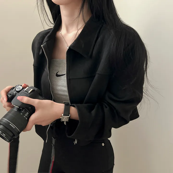 [어깨패드O] 어텀 스웨이드 절개 카라 크롭 자켓 집업 상세 이미지 21