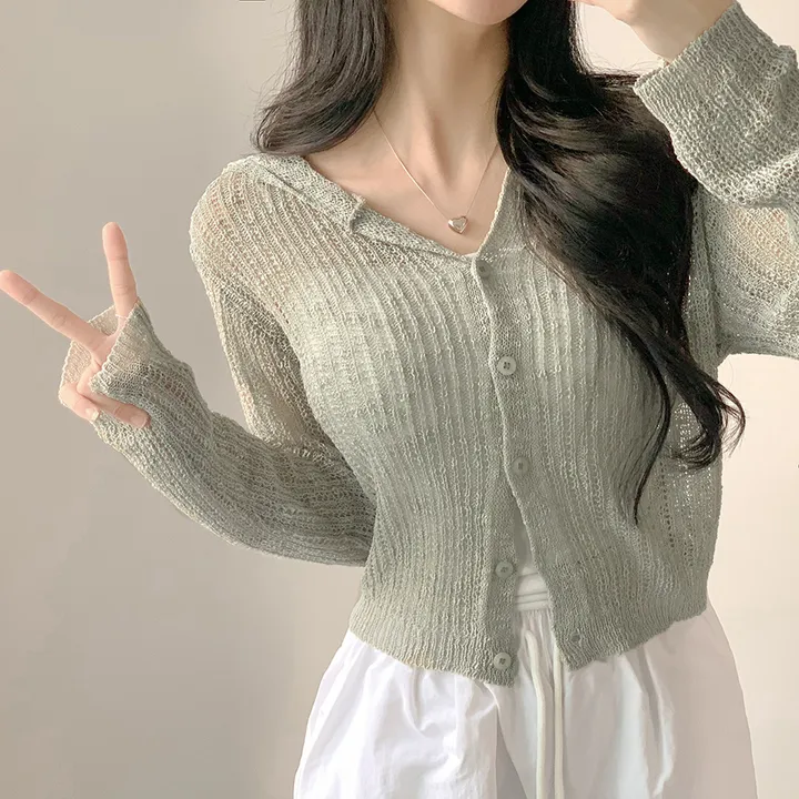 [여리찰랑핏🩷꾸안꾸] 후드 부클 시스루 니트 긴팔 크롭 가디건 - 4color 상세 이미지 26