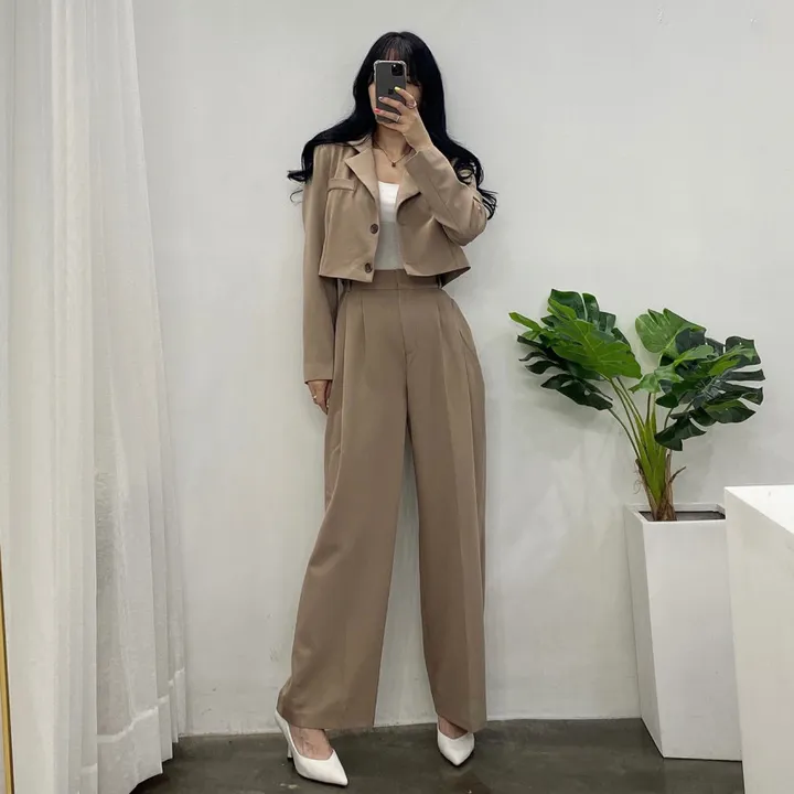🚀당일발송🚀 [하객룩/세트할인] 봄 가을 프롬 크롭 자켓 와이드 팬츠 슈트 세트 상세 이미지 42