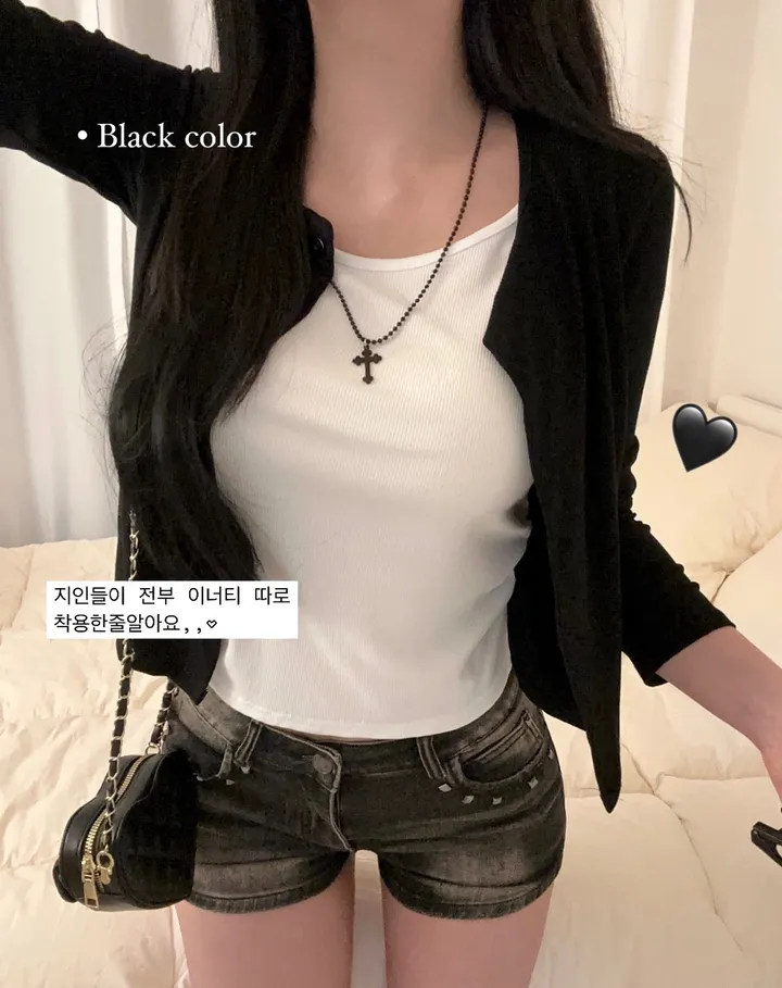 [일체형/비침X]최저가 당일출고🔥레이어드 셔링 가디건니트 3color (글램룩/글램무드/꾸안꾸/레이어드티/개강룩/캠퍼스룩/교복템) 상세 이미지 9