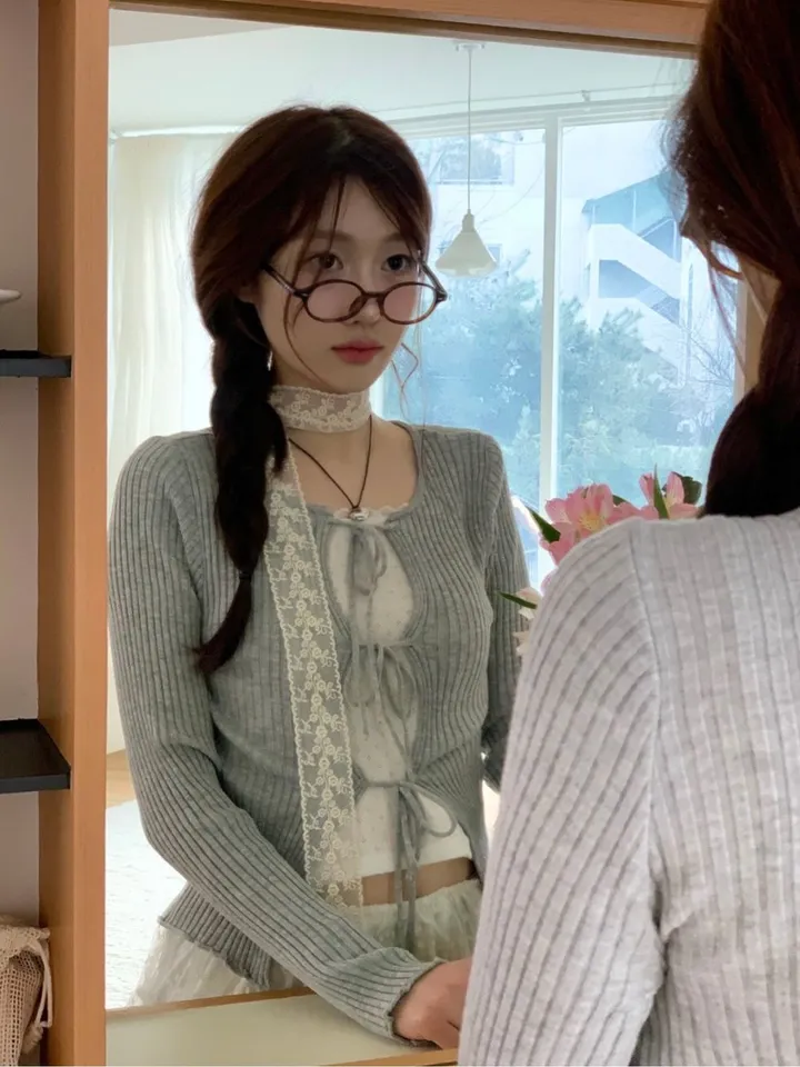 [리본스트랩ෆ허리쏘옥ෆ부드러워요]리제 여리 슬림핏 리본 트임 골지 니트 가디건 3color 상세 이미지 23