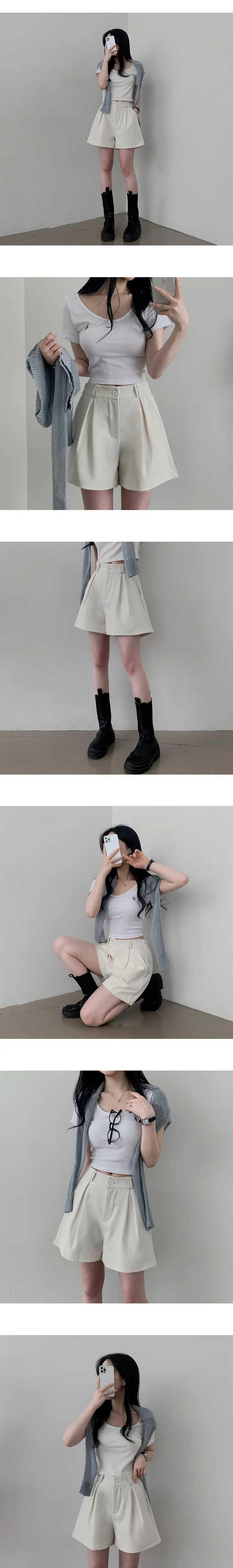3일만할인 [기획특가/데일리룩/여름슬랙스/3부] 스두 하이웨스트 핀턱 숏 슬랙스 반바지 (5color) 상세 이미지 12