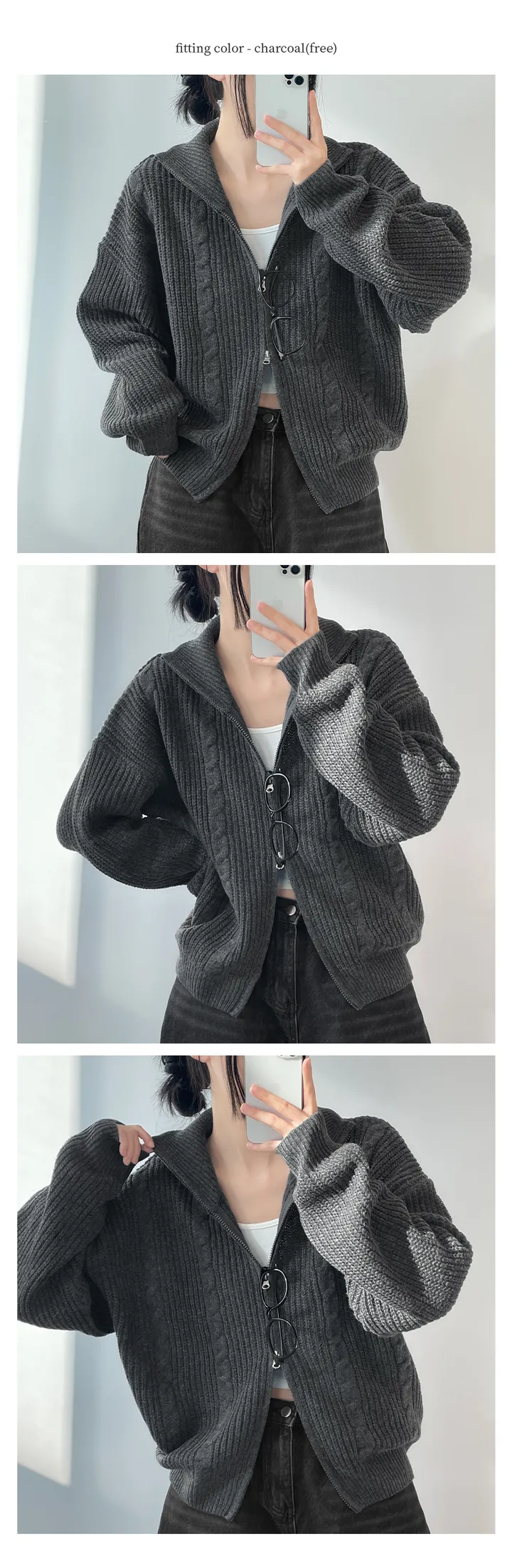 [도톰따뜻🧶아방핏]폭닥 투웨이 하이넥 루즈핏 꽈배기 니트 집업(5color) 상세 이미지 34