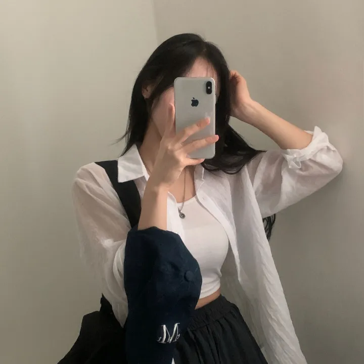 [살안타템17컬러✨/크롭&루즈핏] 햇빛차단, 린넨 시스루 루즈핏 거즈 셔츠/남방 블라우스 상세 이미지 18