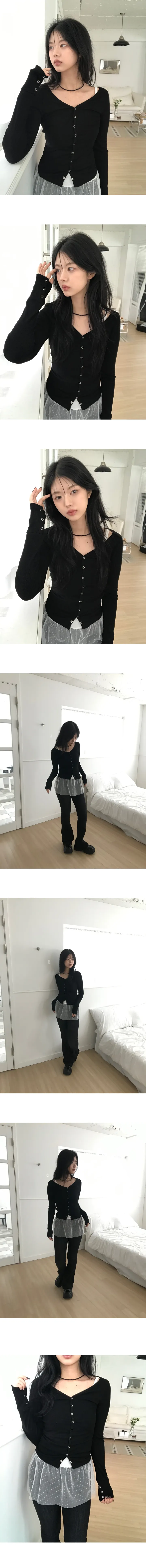 [슬림핏🖤/페미닌] 네즈 소매 스냅 골지 브이넥 가디건 상세 이미지 7