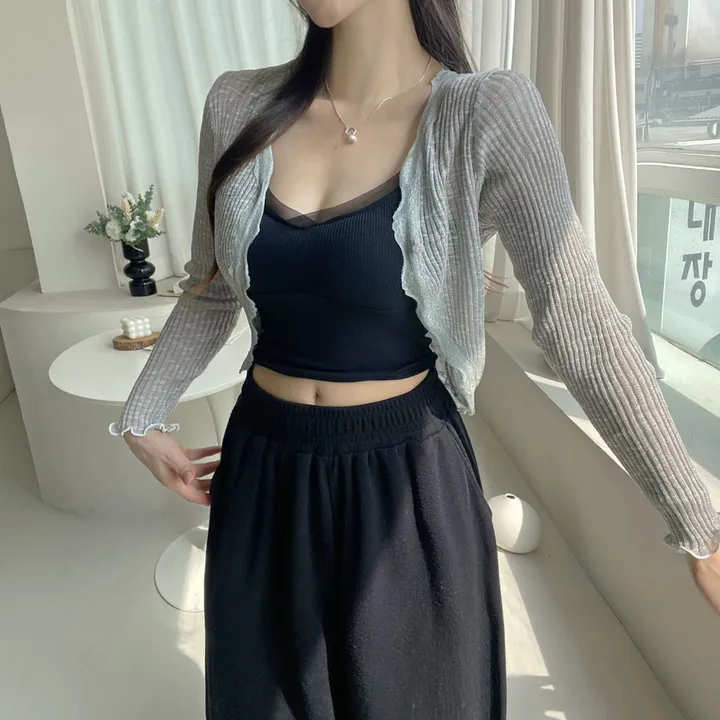 퍼티 썸머 시스루 레이스 크롭 볼레로 가디건 상세 이미지 14