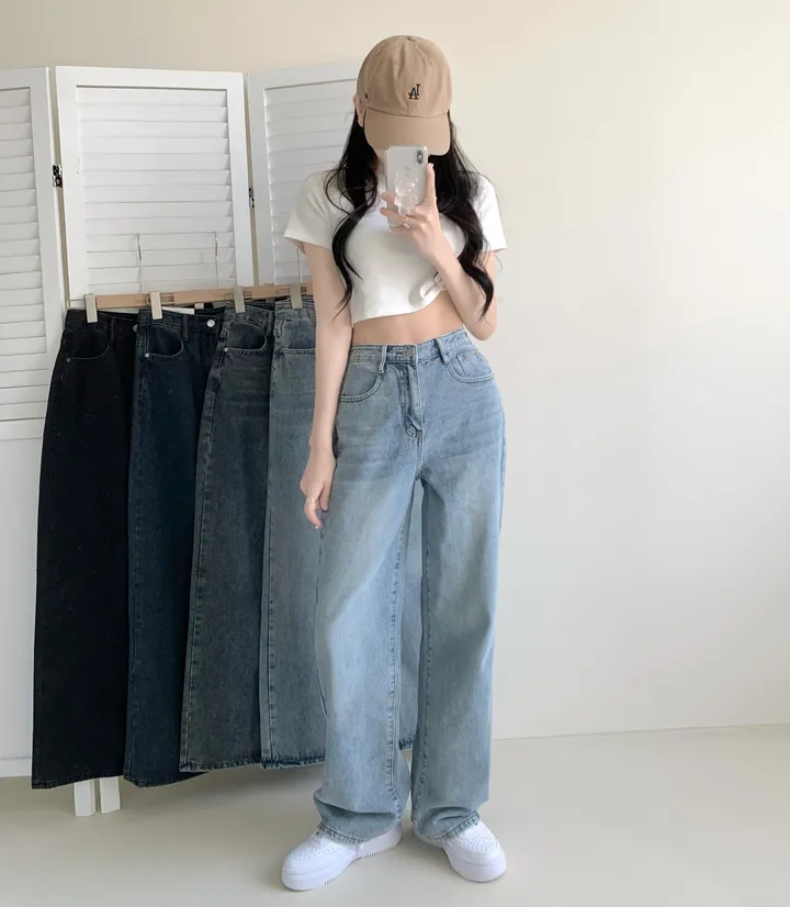 ["인생"데님🖤/기장선택/~XL] 올데이 하이웨스트 캣브러쉬 워싱 데님 와이드 팬츠 바지 키작녀 키큰녀 빅사이즈 청바지 상세 이미지 8