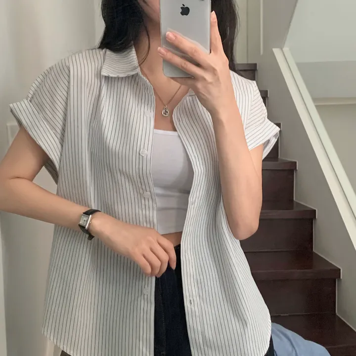 [빈티지🤍/여름셔츠] 샌드 스트라이프 루즈핏 롤업 반팔셔츠,남방 - 3color 상세 이미지 11