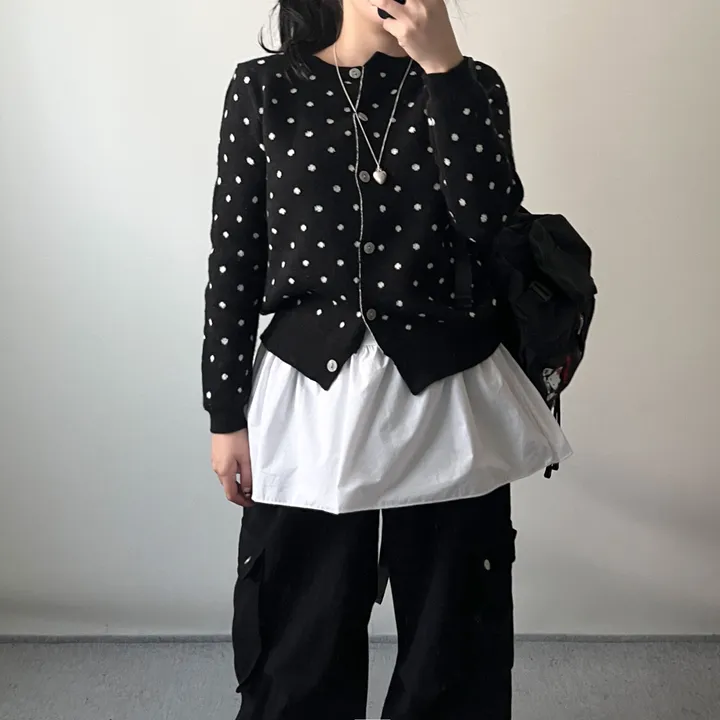 [도트🖤/고퀄원단] 도트 라운드 니트 가디건 도트가디건 라운드가디건 봄가디건  땡땡이 상세 이미지 6